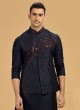 Navy Blue Nehru Jacket Set In Art Silk